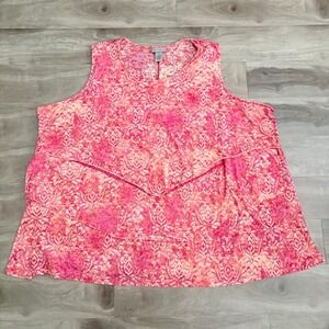Catherines Top 5X 34/36W Plus Pink Floral Sleeveless Tunic Asymmetrical Hem